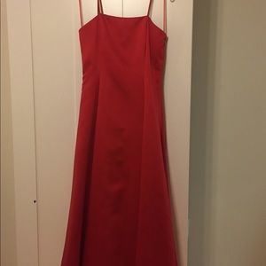 Red satin ballerina length gown